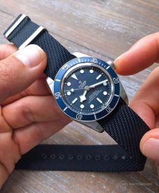 Tudor BB blue adjustable single pass NATO strap by watchbandit