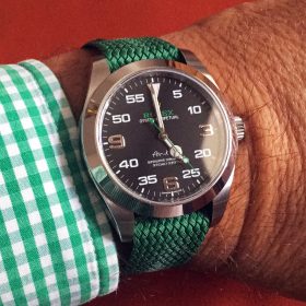 Rolex Air King green WB Original perlon strap wristshot