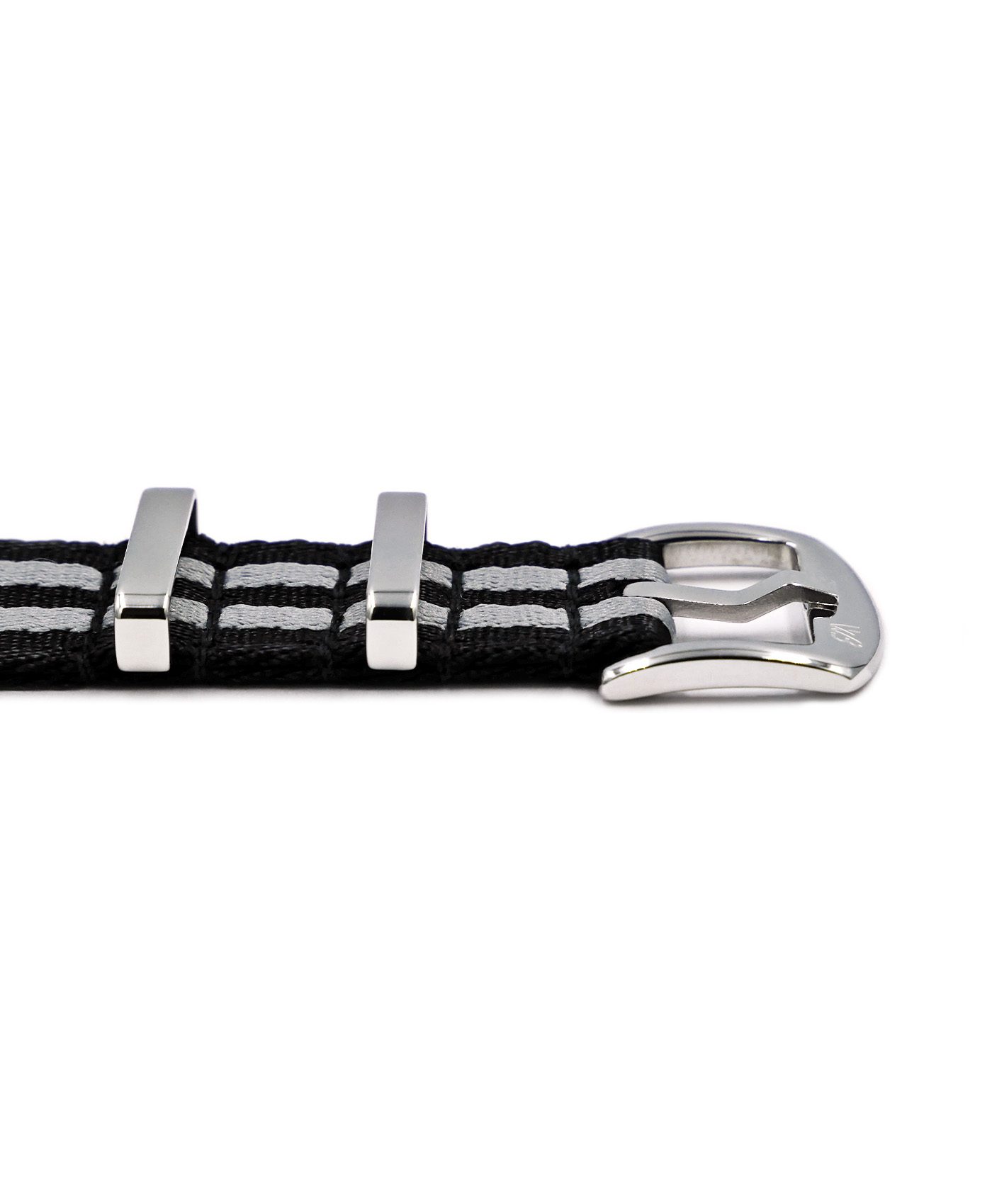 Premium 1.2 mm seat belt NATO Strap black grey striped buckle by WatchBandit