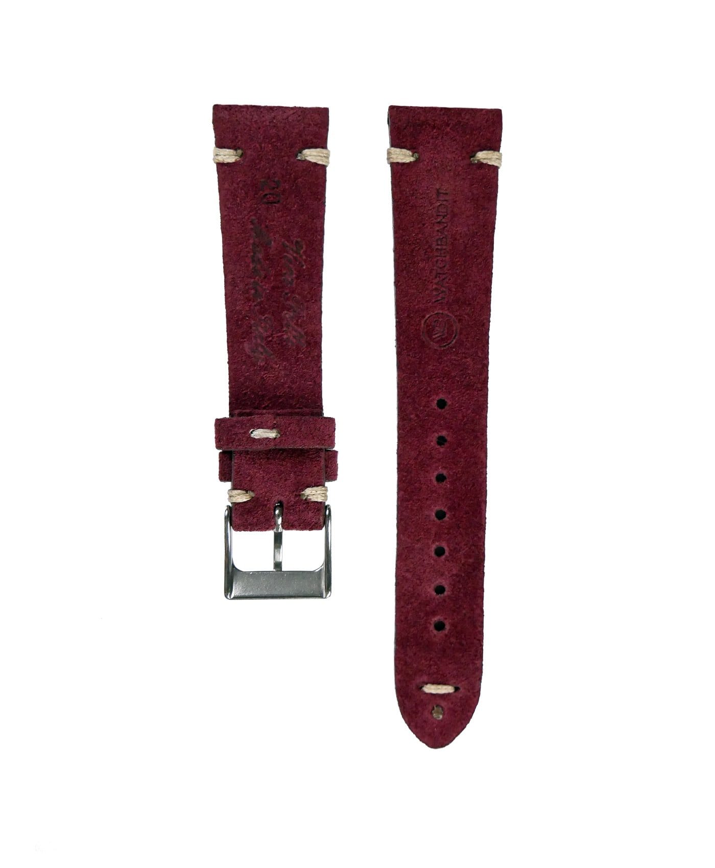WB original premium suede watch strap burgundy bordeaux red rear