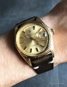 Rolex Day-Date an militär-grünen Vintage-Lederarmband von WB Original