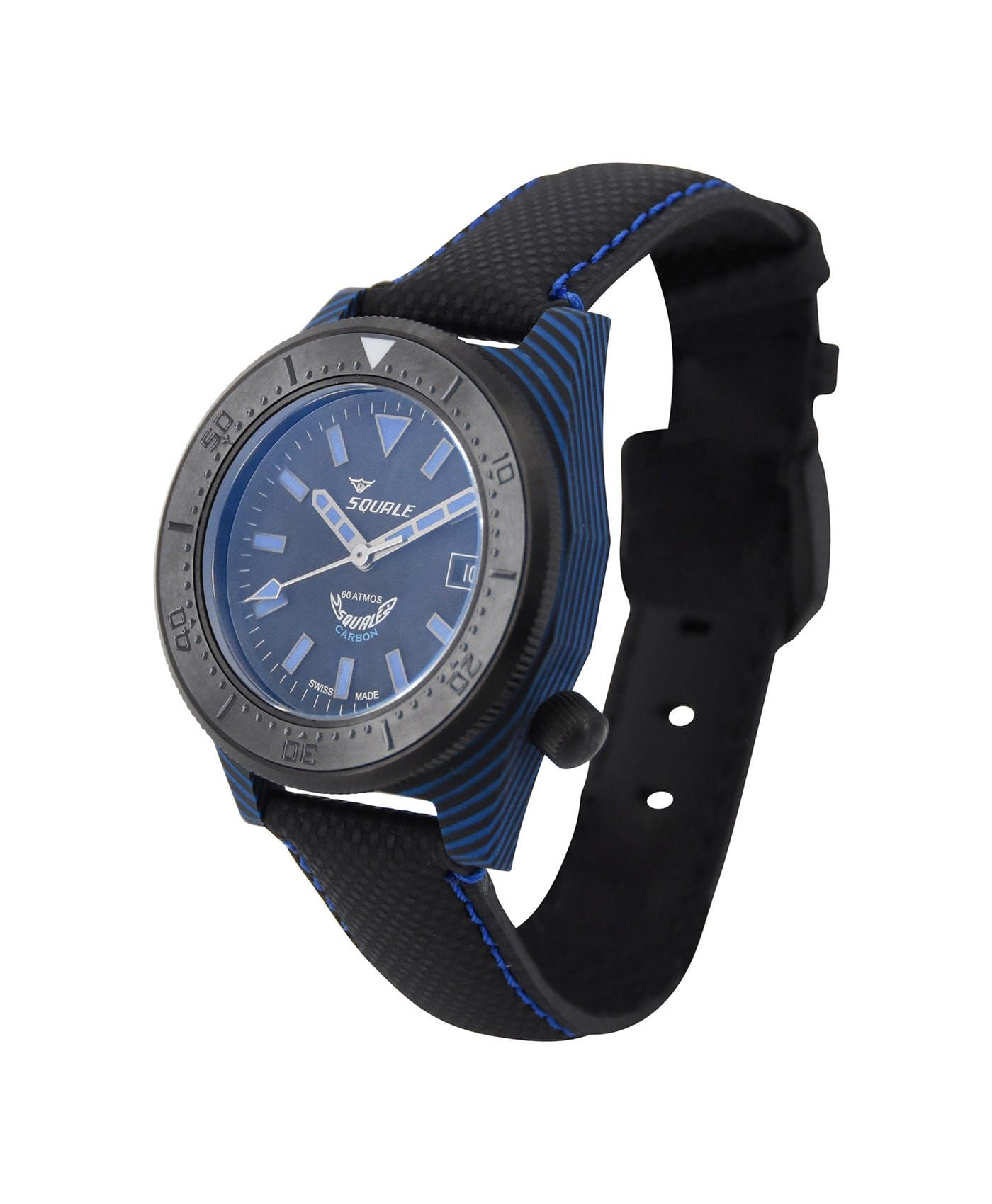 Squale T183 Diver blue black carbon fiber case right side