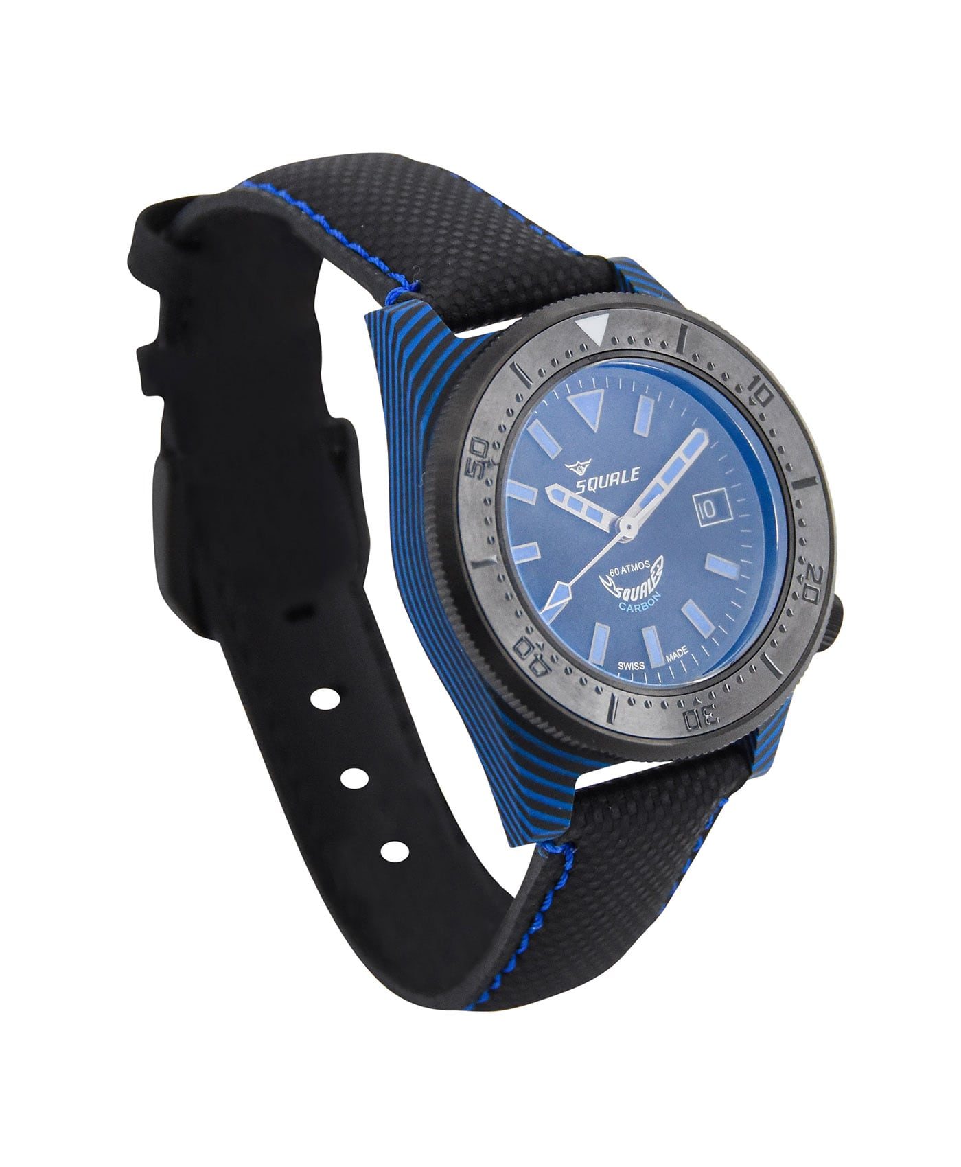 Squale T183 Diver blue black carbon fiber case left side