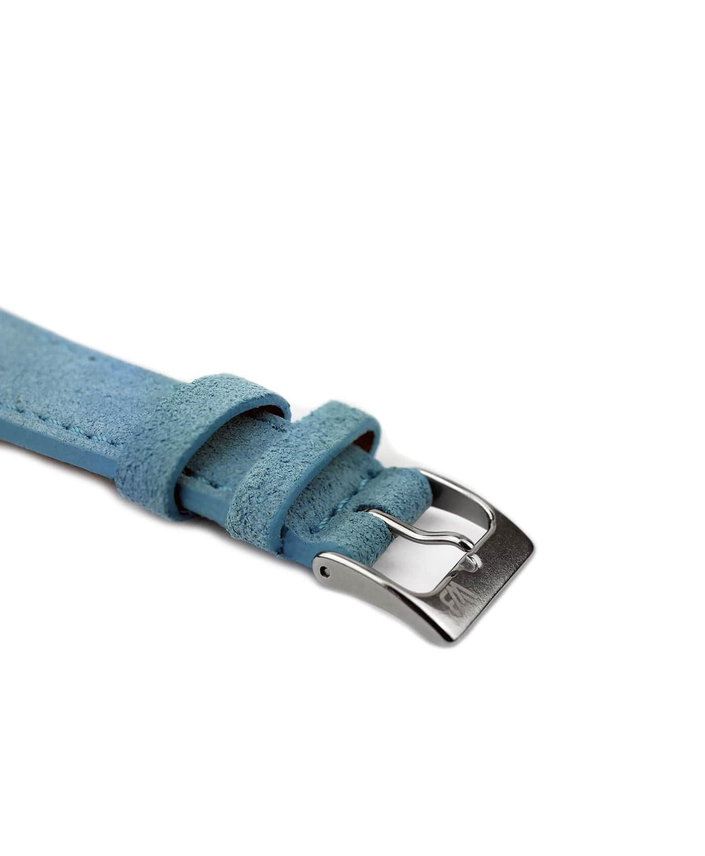 Classic stitching suede leather strap_light blue_side buckle