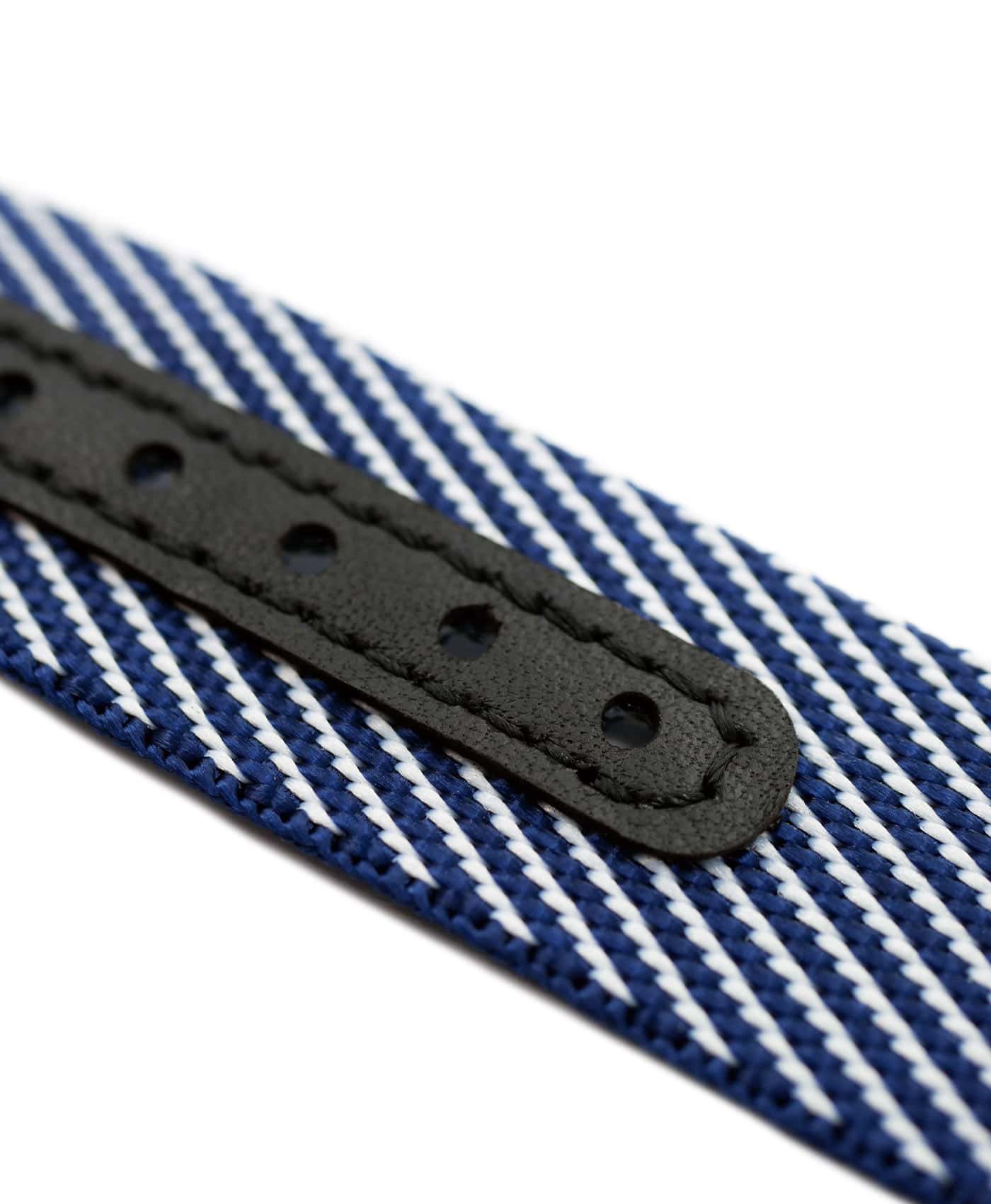 Premium Adjustable Single-Pass Nato Strap_Blue-White_leather reinforced_macro
