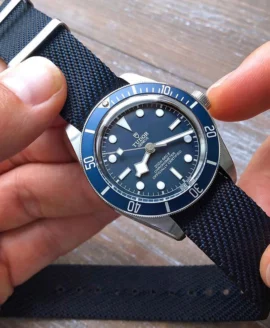 Premium Adjustable Single-Pass Nylon watch Strap – Black-Blue-tudor black bay blue