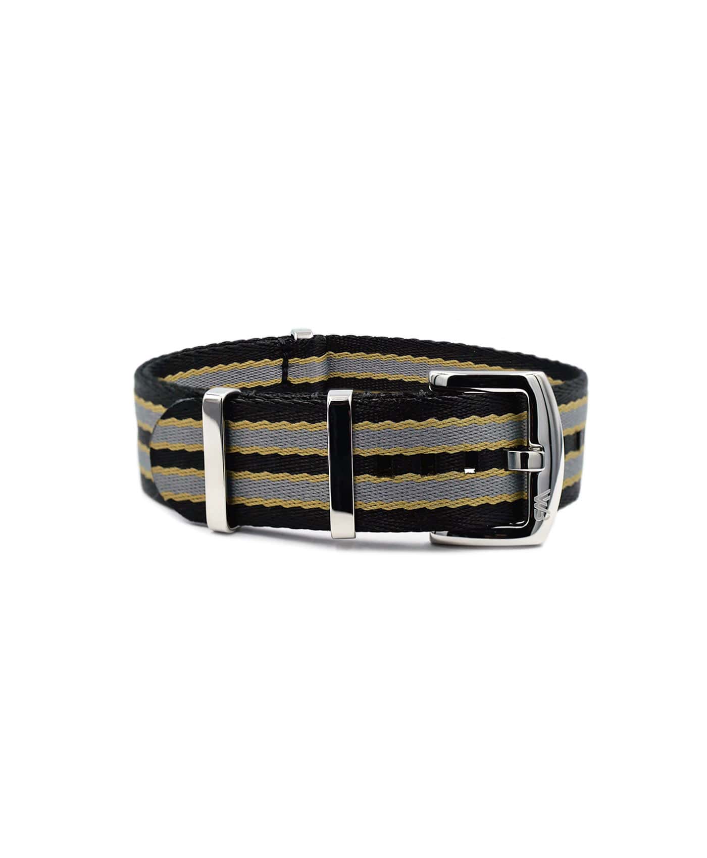 Bond NATO strap polished-striped_black_grey_beige strap-Front