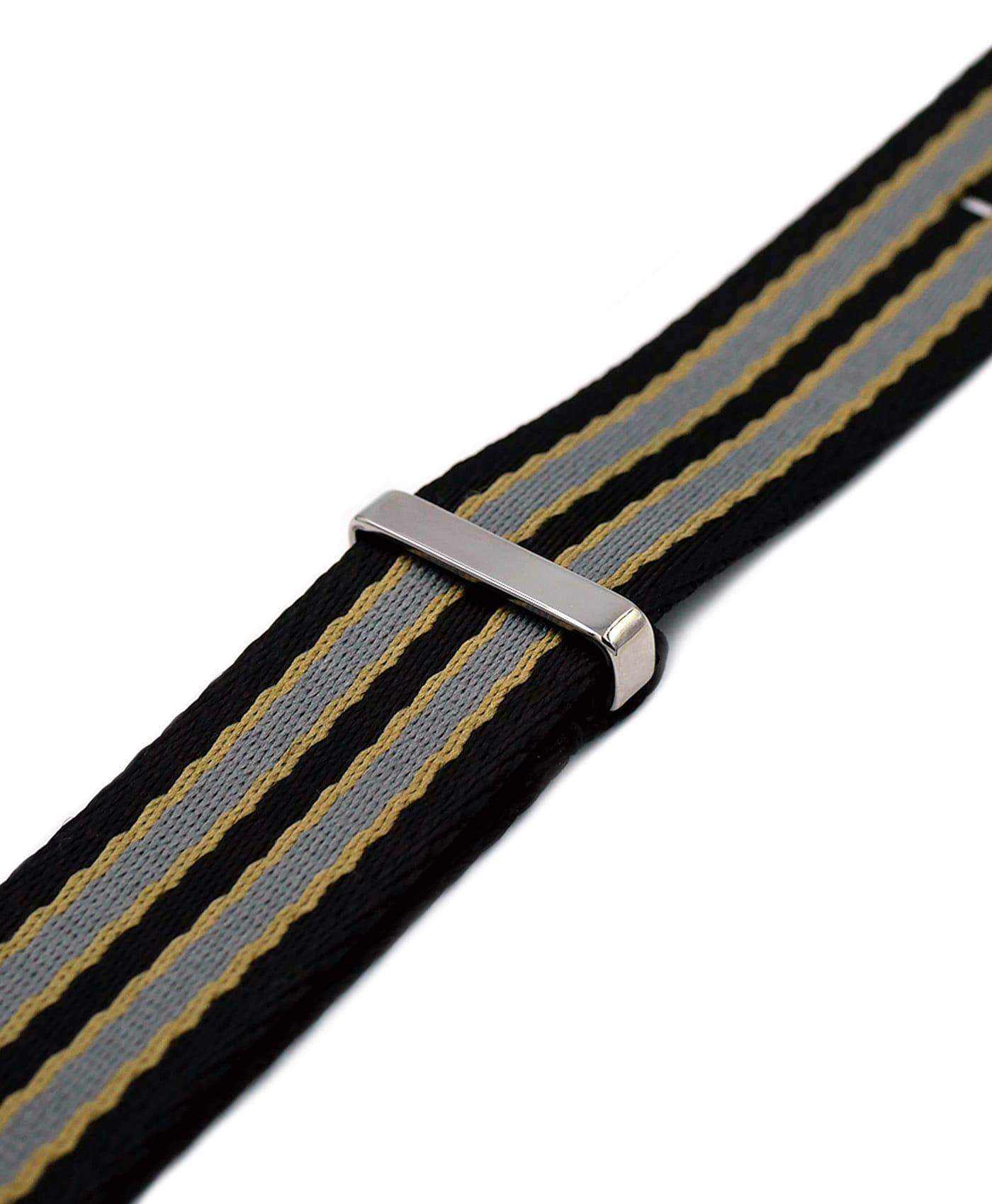 Bond NATO strap polished-striped_black_grey_beige strap-Side