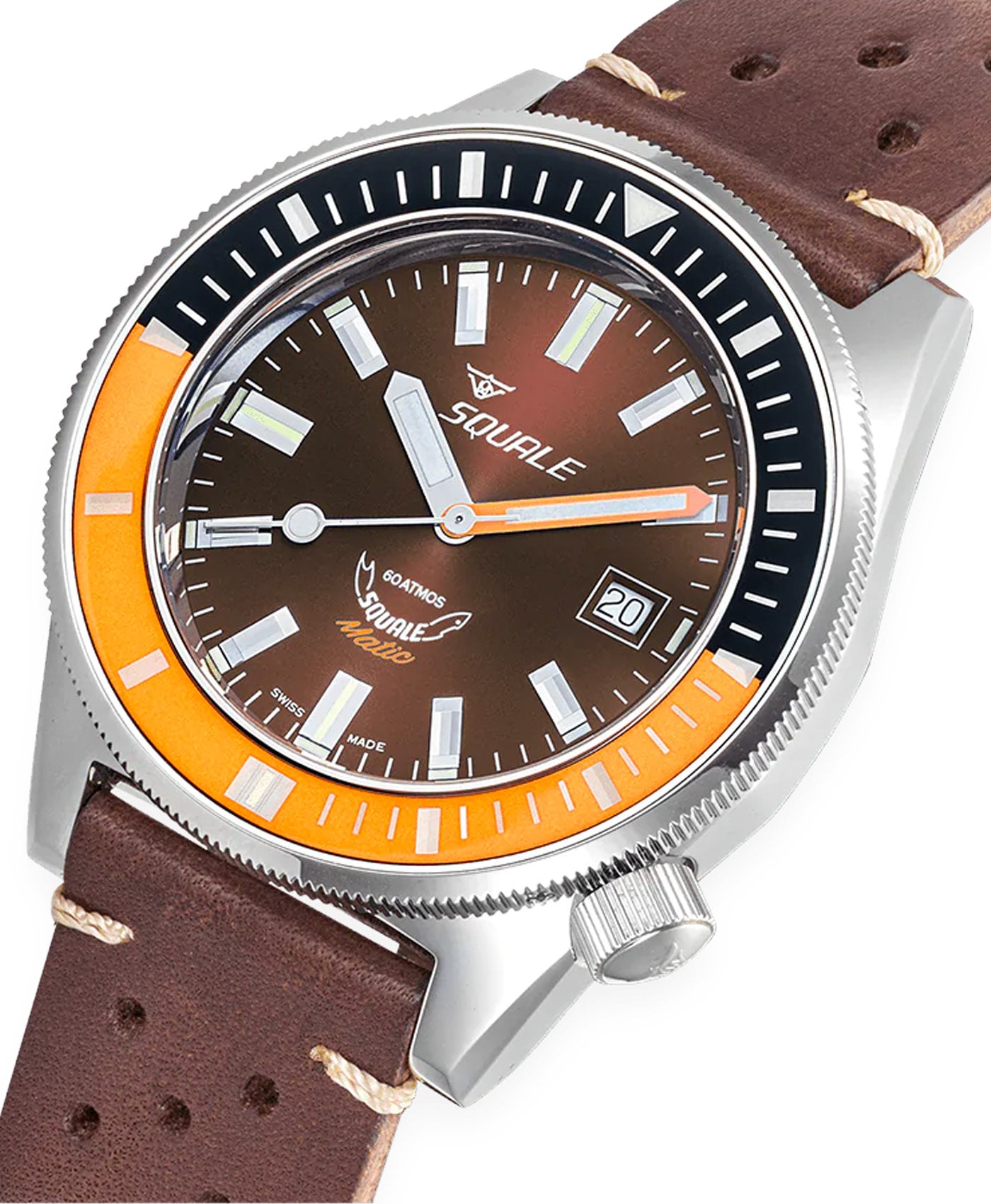 Squale - Matic - Brown - 60 ATM - Leather-close up-min