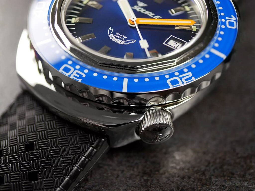 Squale-2002 Series-101 Atmos Polished Blue-Blue Dial-Crown