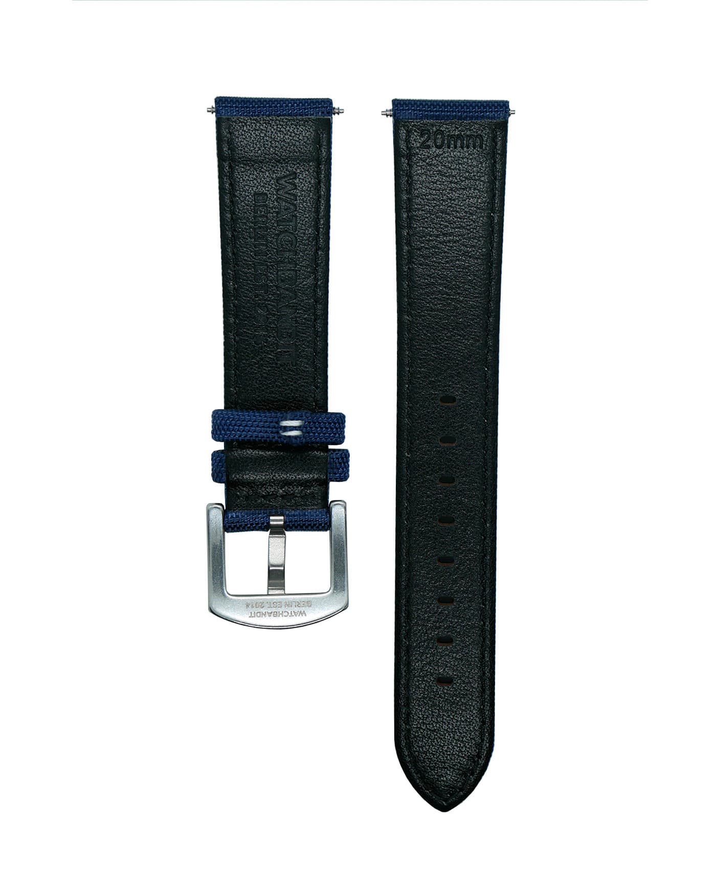 Premium Sailcloth Watch Strap-Blue-White-Stitches_back-min