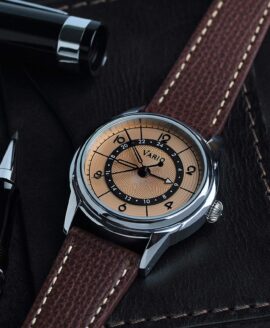 Vario - Empire Seasons True GMT - Autumn Salmon Automatic Dress Watch - Espresso Brown Leather-min