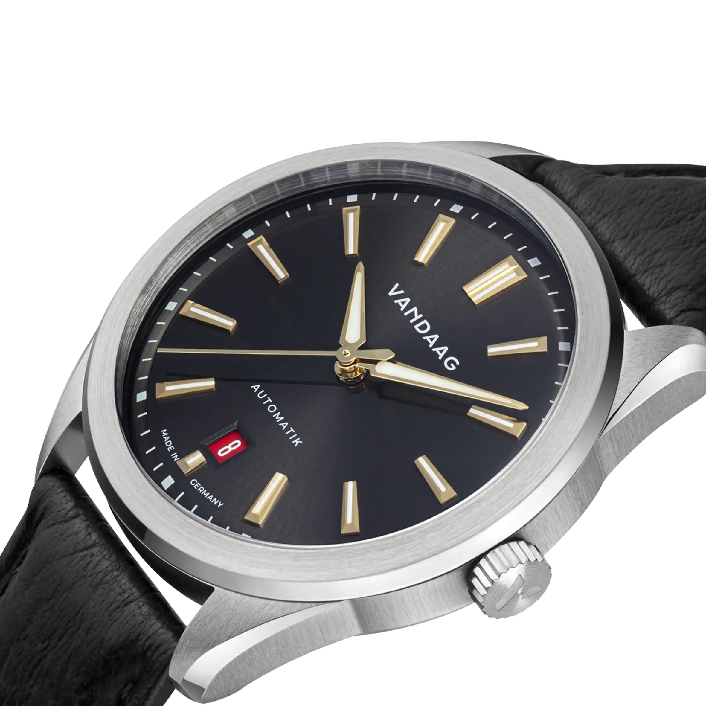 Vandaag - Baas - Gold-Kraft - Leather Bracelet - Red Date - close up Vandaag - Baas - Gold-Kraft - Leather Bracelet - Red Date - close up